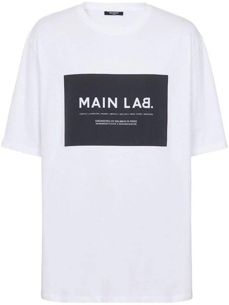 BALMAIN Men's White Slogan Patch T-Shirt for SS24