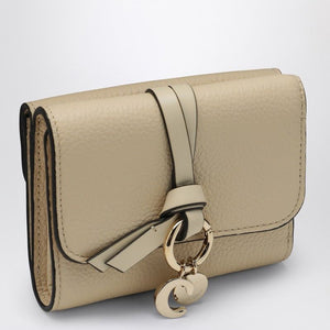 CHLOÉ Mini Trifold Leather Wallet in Grained Beige