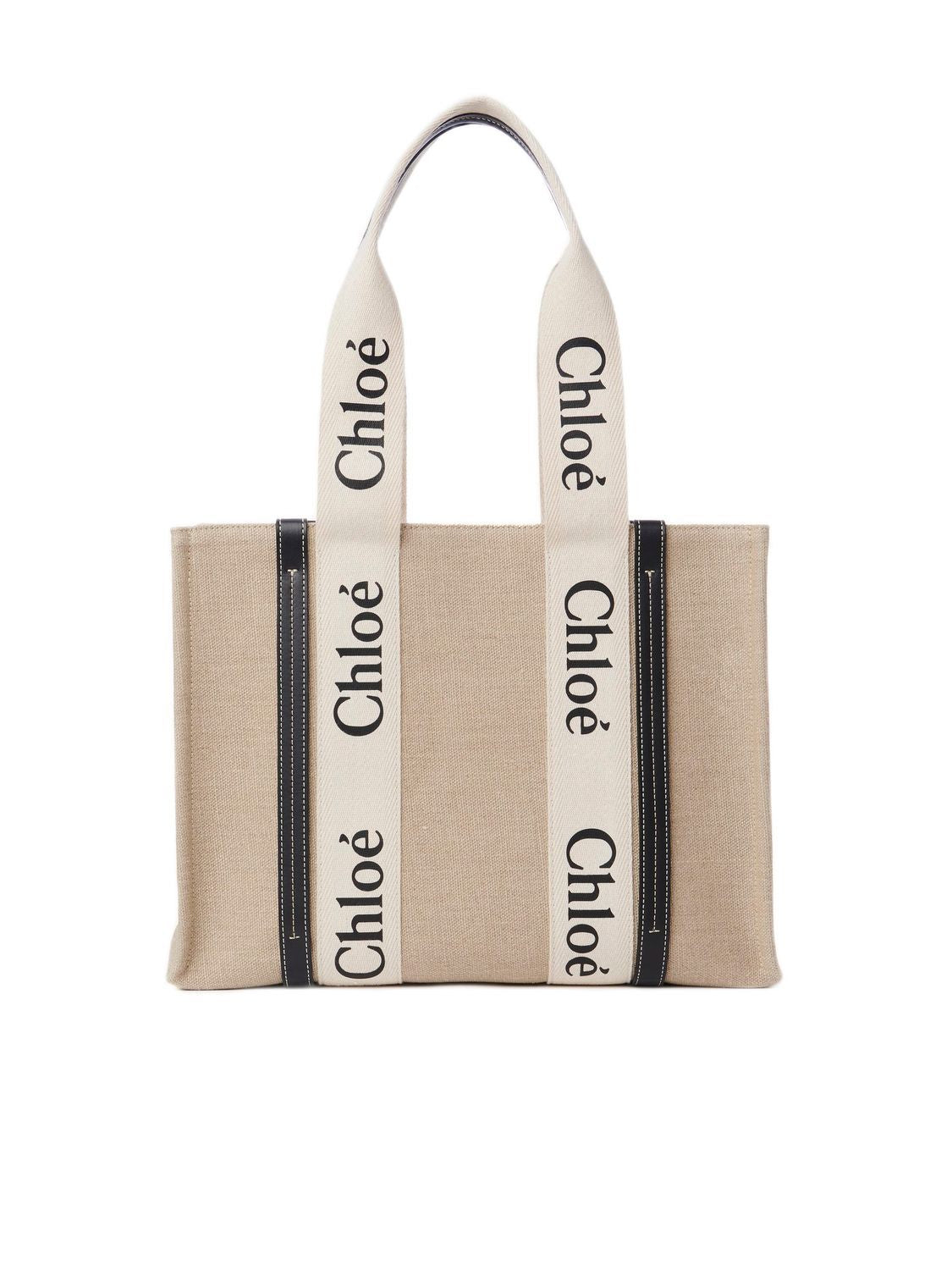 CHLOÉ Medium Woody Linen Tote Bag in WhiteBlue for Women