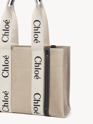 CHLOÉ Medium Canvas and Leather Tote Handbag