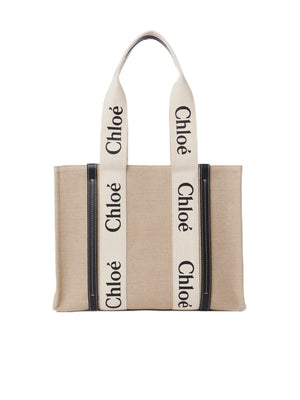 CHLOÉ Medium Canvas and Leather Tote Handbag