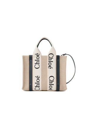 CHLOÉ WOODY LINEN MINI Tote Handbag Handbag