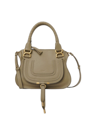 CHLOÉ Pottery Green Small Marcie Leather Handbag with Top Handle and Removable Shoulder Strap