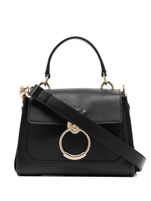 CHLOÉ Black Leather Mini Tess Day Handbag with Gold-Tone Accents and Adjustable Strap