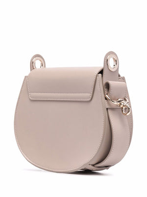 CHLOÉ Stone Grey Small Tess Leather Crossbody Bag with Ring Detail and Detachable Strap