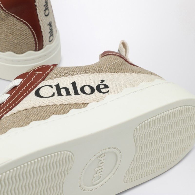 CHLOÉ Lauren Linen and Leather Sneakers