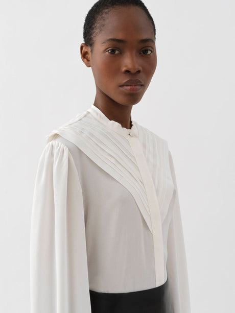 Áo silk nguyên bản màu trắng nổi bật cho phụ nữ - CHC22WHT13004107