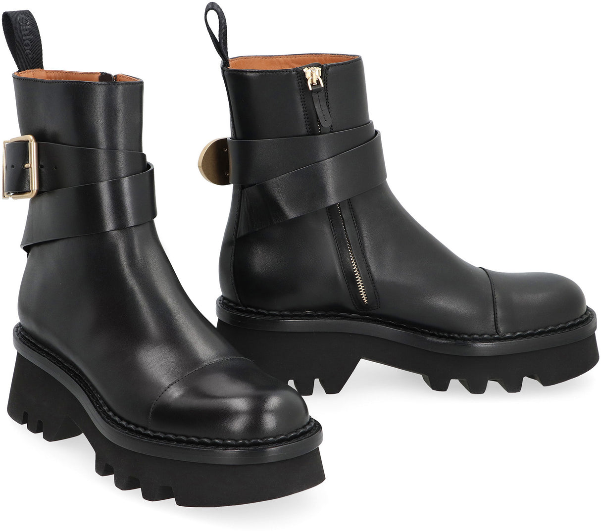 CHLOÉ Adjustable Leather Ankle Boots with Side Zip Closure for Women