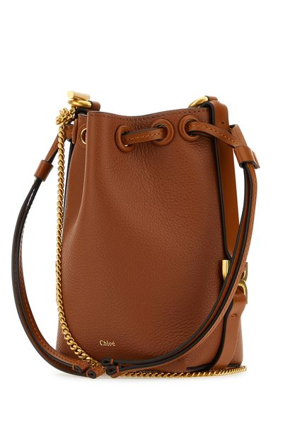 CHLOÉ Drawstring Leather Bucket Handbag with Chain Strap and Gold-Tone Hardware