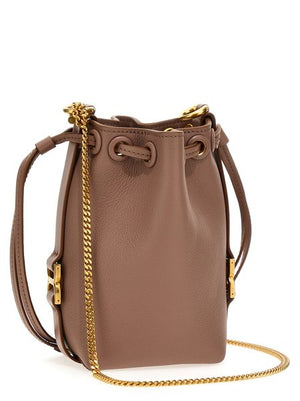 CHLOÉ Drawstring Leather Bucket Handbag with Chain Strap and Gold-Tone Hardware