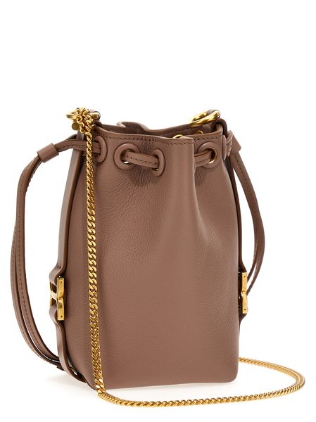 CHLOÉ Drawstring Leather Bucket Handbag with Chain Strap and Gold-Tone Hardware