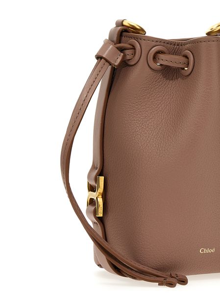 CHLOÉ Drawstring Leather Bucket Handbag with Chain Strap and Gold-Tone Hardware