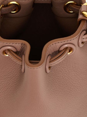 CHLOÉ Drawstring Leather Bucket Handbag with Chain Strap and Gold-Tone Hardware