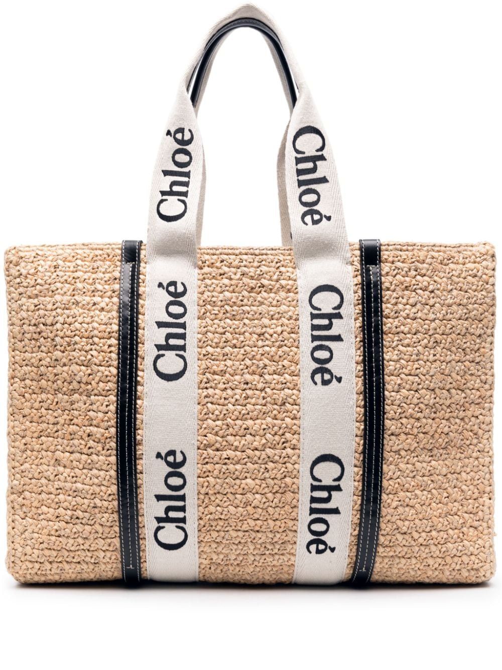 CHLOÉ Tan Large Straw Tote Handbag for Women, SS24