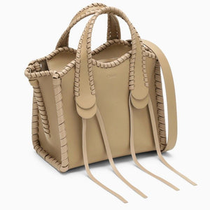 CHLOÉ Argil Tan Mini Tote Handbag in Calfskin with Leather Straps and Suede Lining