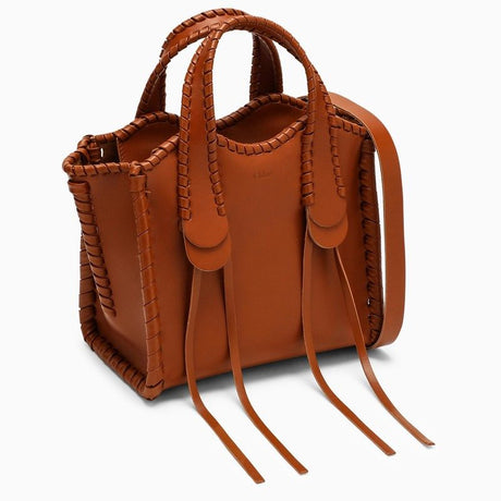 CHLOÉ Caramel Brown Mini Mony Tote Handbag in Calfskin with Suede Lining and Zip Closure