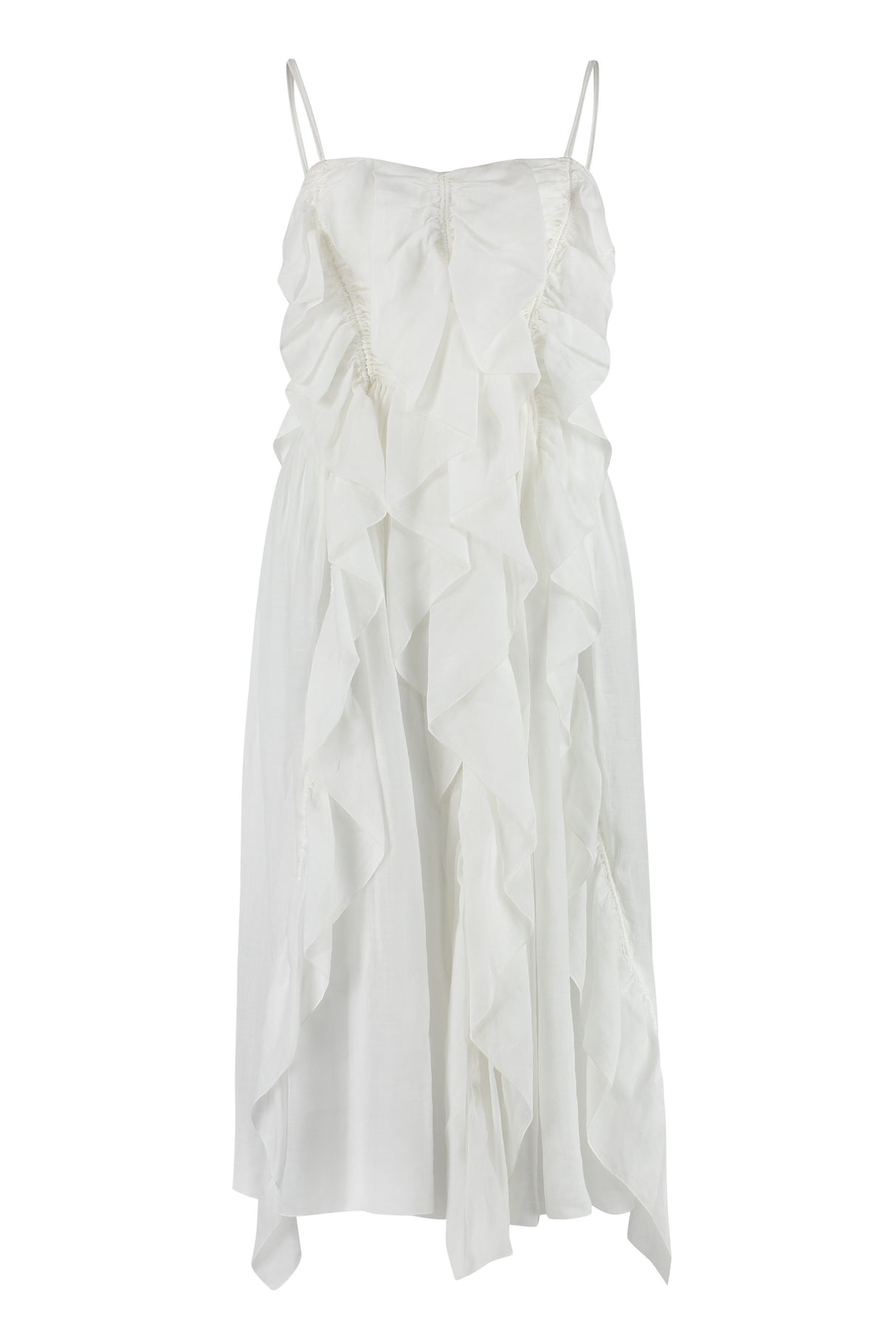 Váy ramie trắng cổ áo đơn giản với các chi tiết nhún dành cho phụ nữ