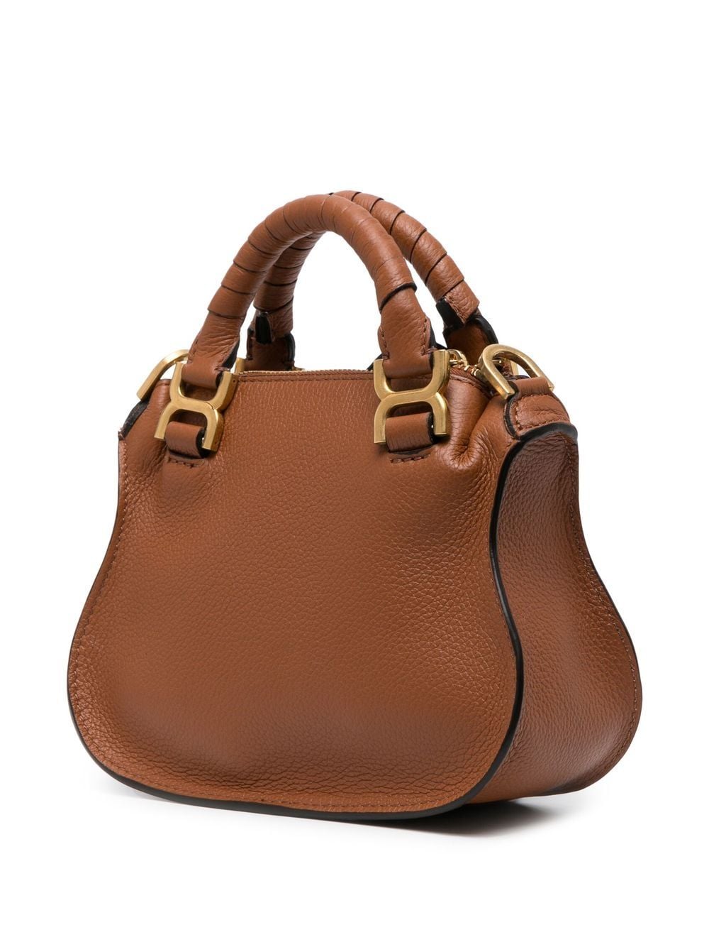 CHLOÉ Mini Marcie Textured Leather Tote with Gold Accents and Detachable Strap, Sepia Brown