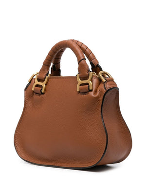 CHLOÉ Mini Marcie Textured Leather Tote with Gold Accents and Detachable Strap, Sepia Brown