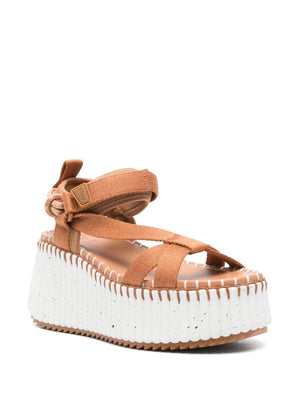 CHLOÉ Elegant Wedge Sandals with Whipstitch Detail - 85mm Platform