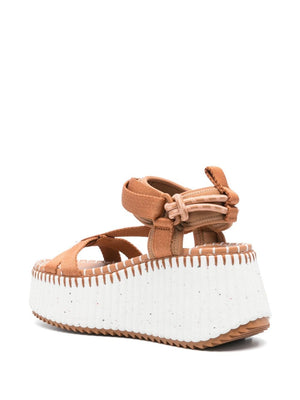 CHLOÉ Elegant Wedge Sandals with Whipstitch Detail - 85mm Platform