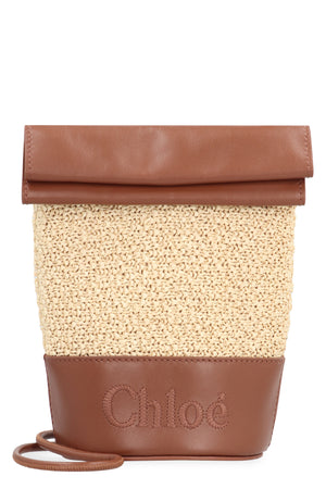 CHLOÉ Beige Woven Raffia Handbag with Leather Details and Magnetic Fastening Flap for Women