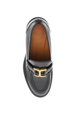 CHLOÉ Elegant Black Heeled Loafer with Gold Accent