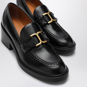 CHLOÉ Elegant Black Heeled Loafer with Gold Accent