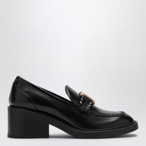 CHLOÉ Elegant Black Heeled Loafer with Gold Accent