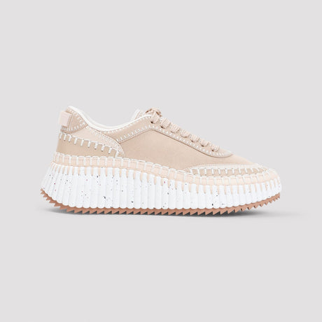 CHLOÉ Giày Sneaker Da Nhung Màu Nude Sang Trọng