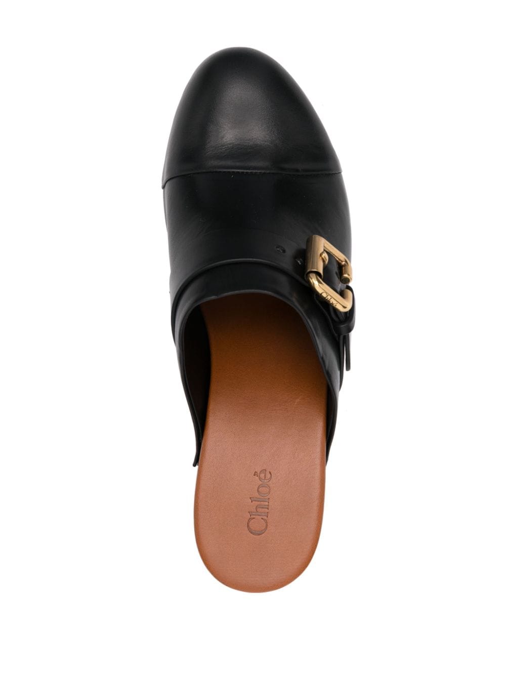 CHLOÉ High Wedge Leather Clogs with Buckle Strap