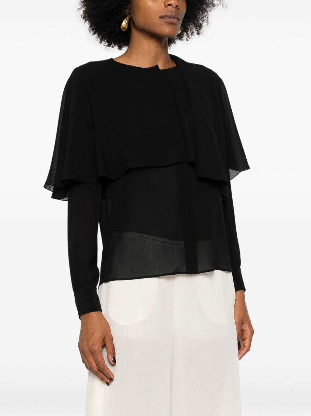 CHLOÉ Elegant Black Silk Georgette Shirt with Cape Detail