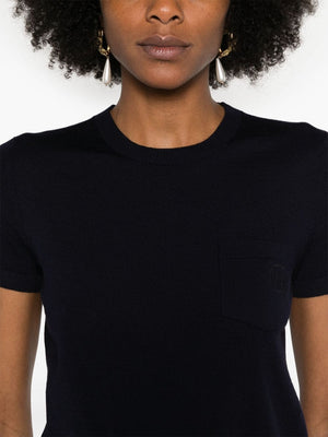 CHLOÉ Navy Wool Crewneck Sweater with Embroidered Logo