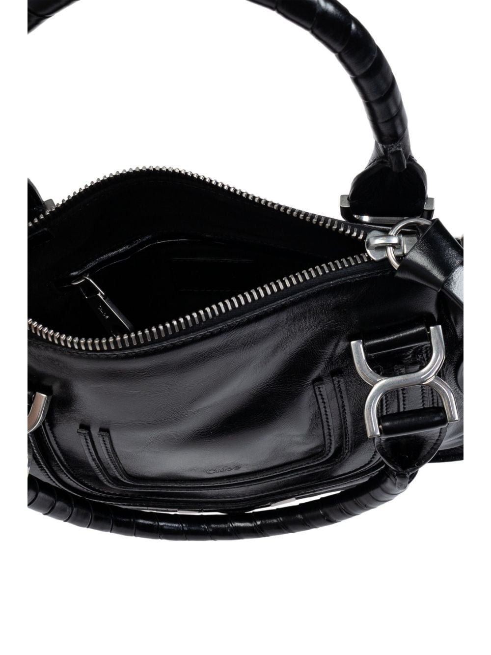 CHLOÉ Mini Black Crossbody Metallic Zip Logo Handbag