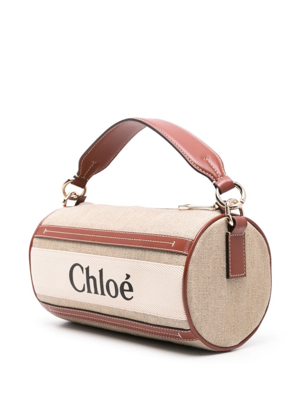 CHLOÉ WOODY LINEN AND LEATHER SHOULDER Handbag