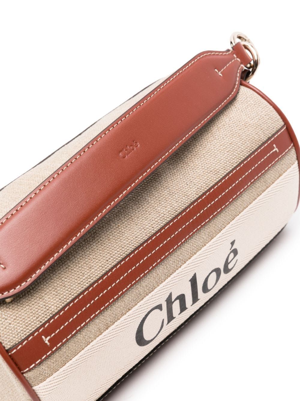 CHLOÉ WOODY LINEN AND LEATHER SHOULDER Handbag