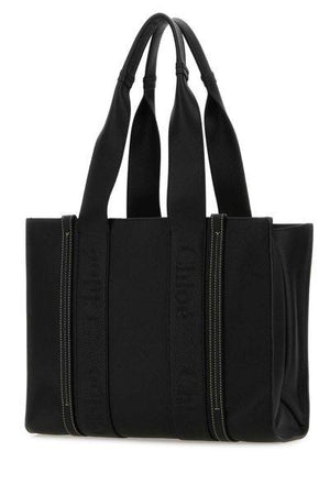 CHLOÉ Black Leather Medium Woody Tote for Women - Spring/Summer 2024