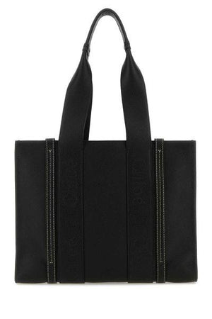 CHLOÉ Black Leather Medium Woody Tote for Women - Spring/Summer 2024
