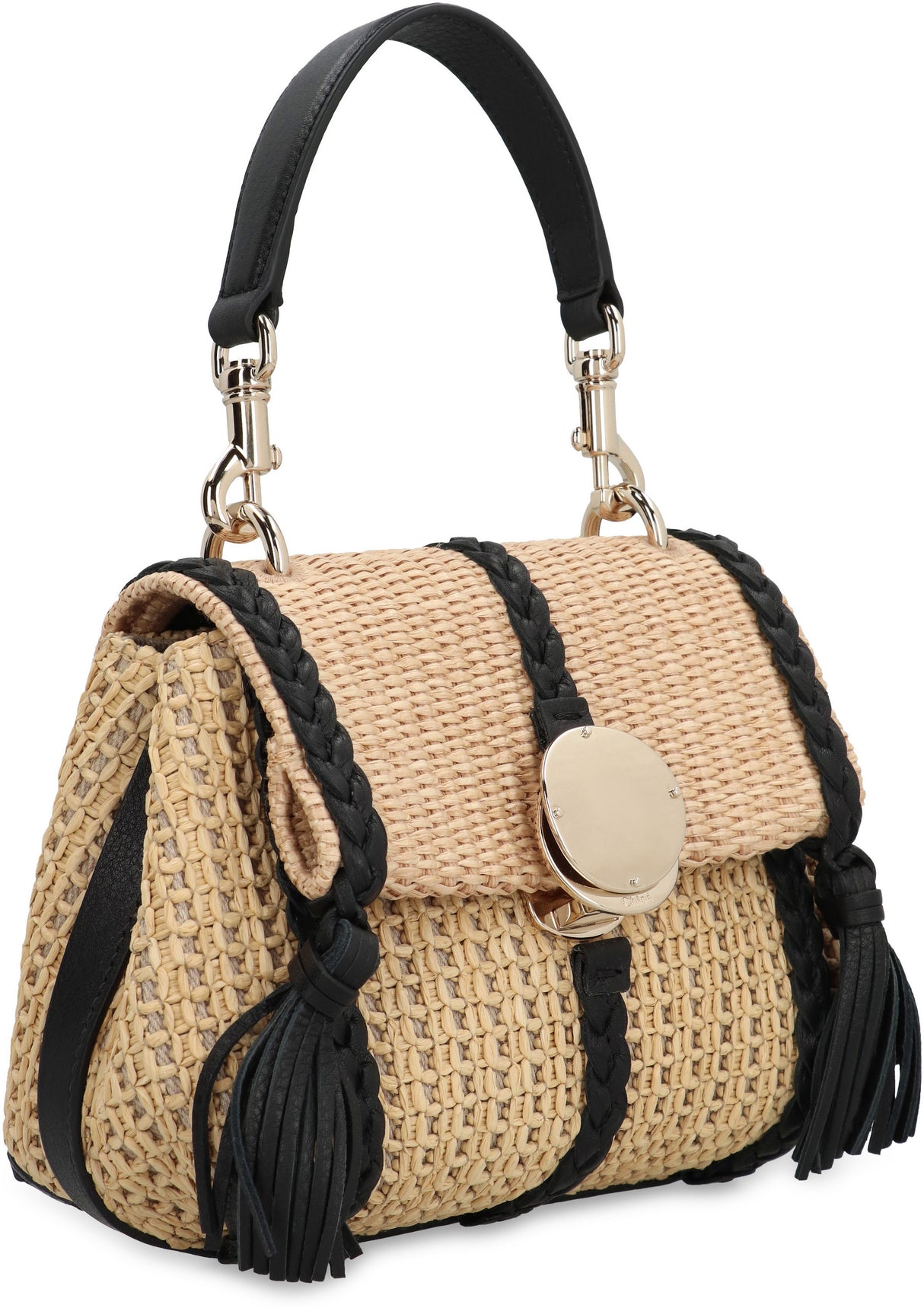 CHLOÉ Mini Woven Raffia Handbag with Leather Accents