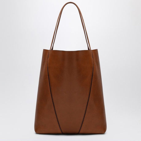 CHLOÉ Large Glossy Brown Grained Leather Tote Handbag