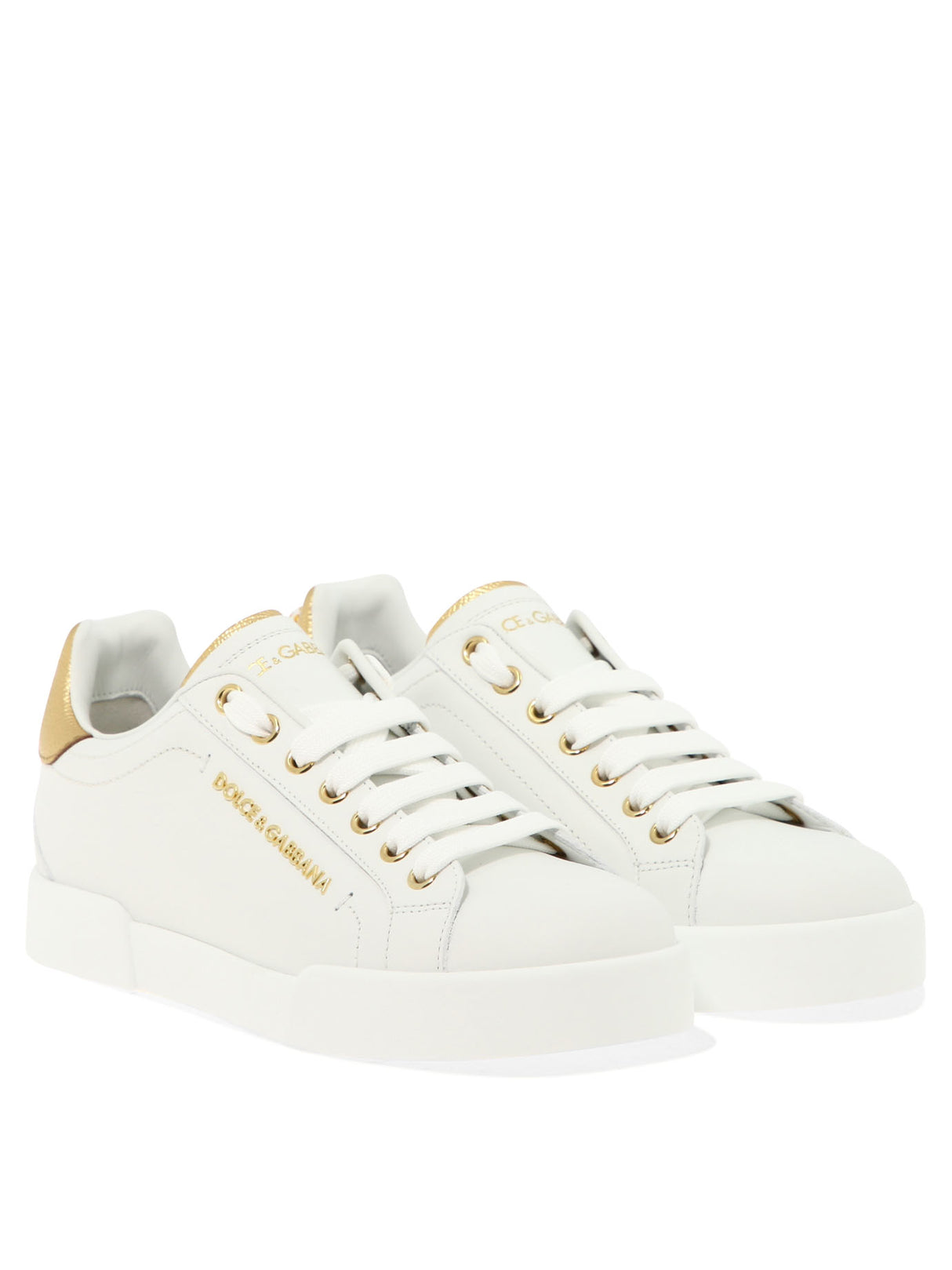 DOLCE & GABBANA White Portofino Logo Leather Sneakers for Women