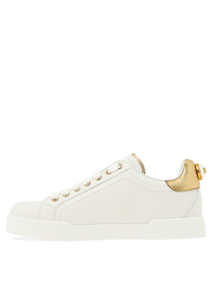 DOLCE & GABBANA White Portofino Logo Leather Sneakers for Women