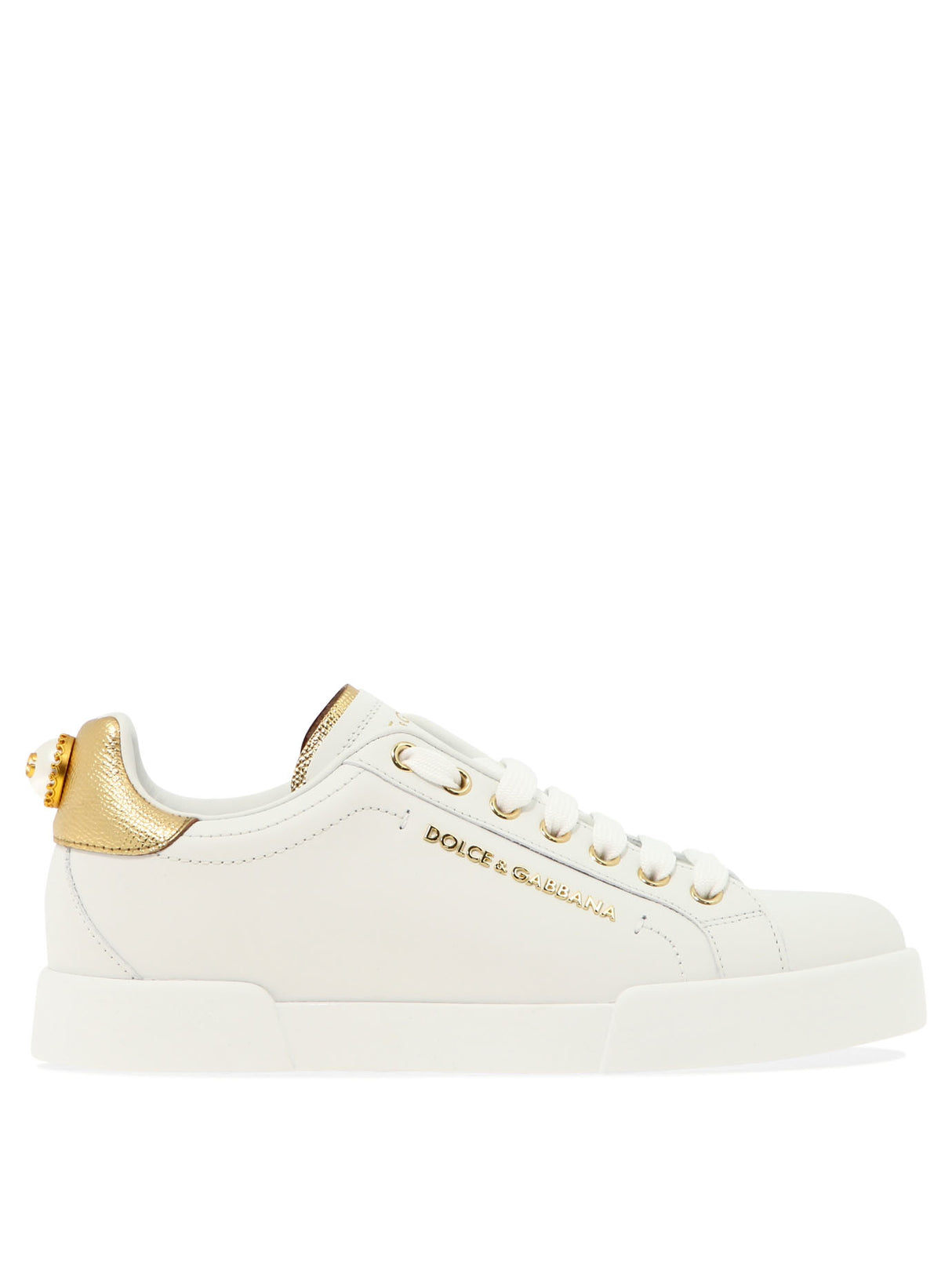 DOLCE & GABBANA White Portofino Logo Leather Sneakers for Women