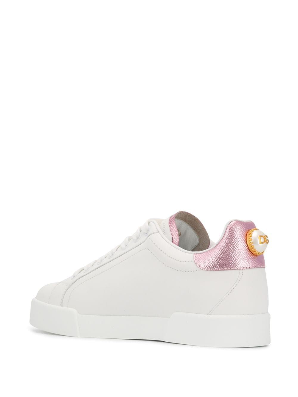 DOLCE & GABBANA White Leather Low-Top Sneakers with Metallic Heel Insert for Women