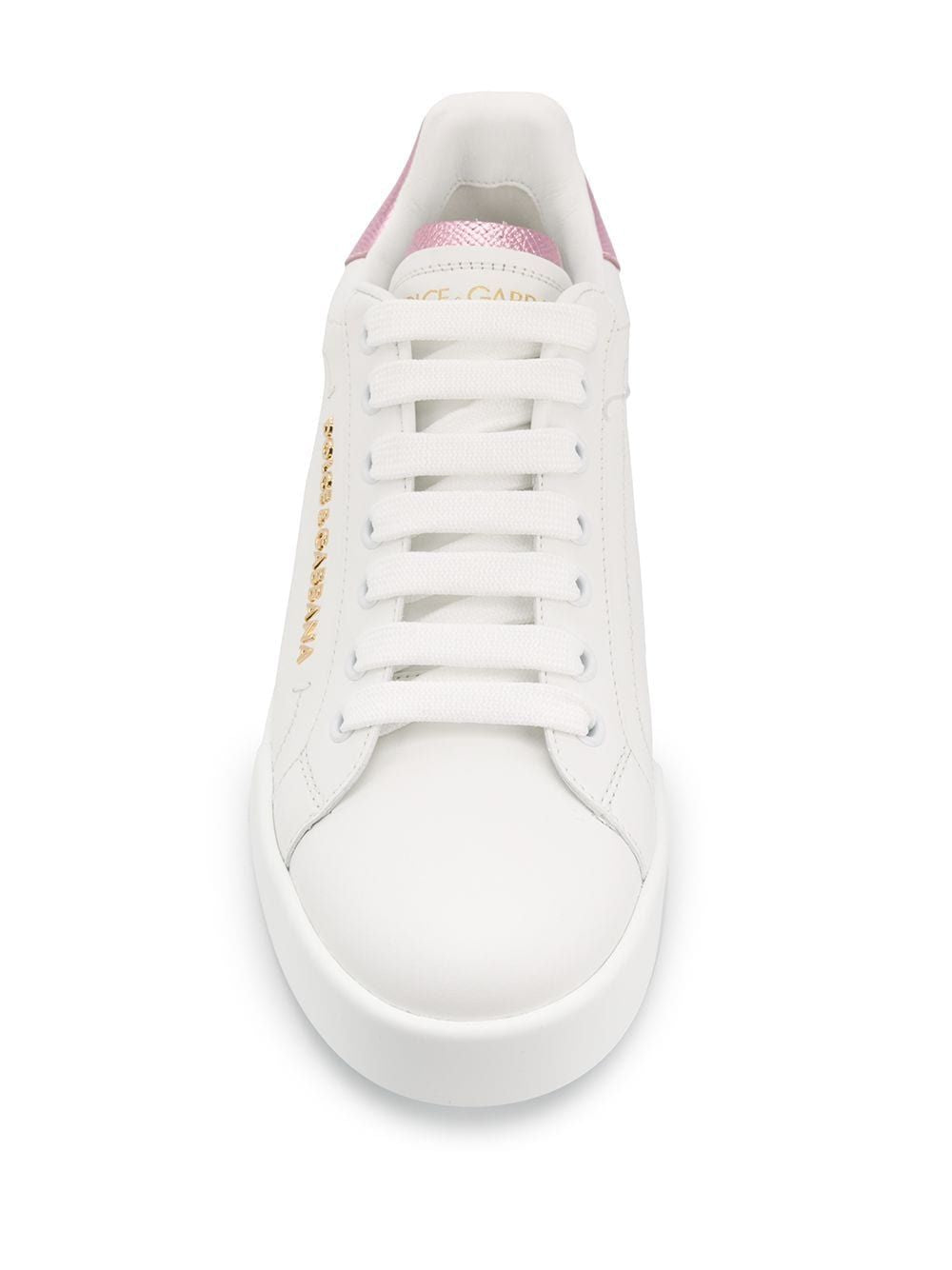 DOLCE & GABBANA White Leather Low-Top Sneakers with Metallic Heel Insert for Women