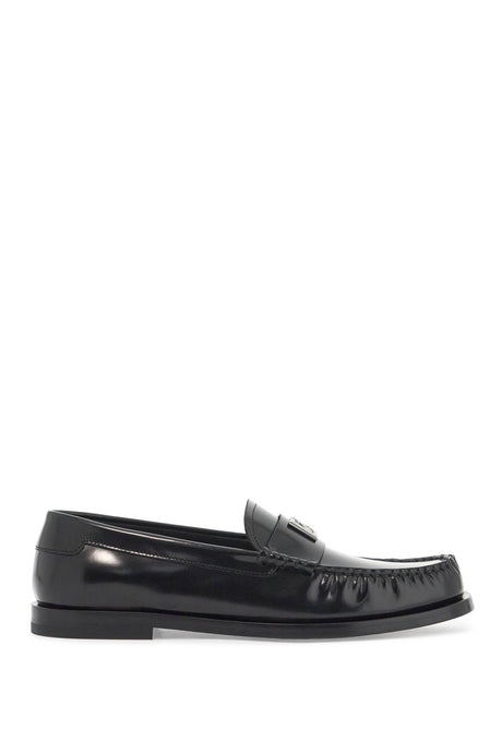 DOLCE & GABBANA Brushed Leather Loafers with Silver Logo - Women’s Casual Footwear