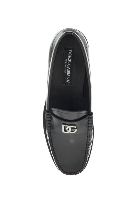 DOLCE & GABBANA Brushed Leather Loafers with Silver Logo - Women’s Casual Footwear