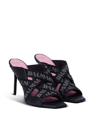 BALMAIN Luxurious Lamb Skin Noir Sandals