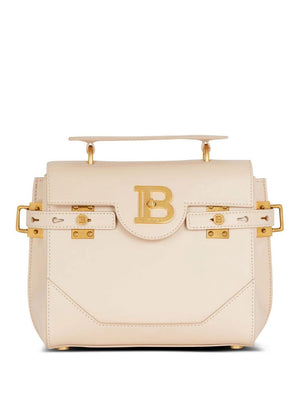 BALMAIN Cream White Leather B-Buzz 23 Handbag for Women in SS24