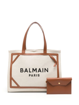 BALMAIN Army Brown Cotton and Linen Tote Bag for Women